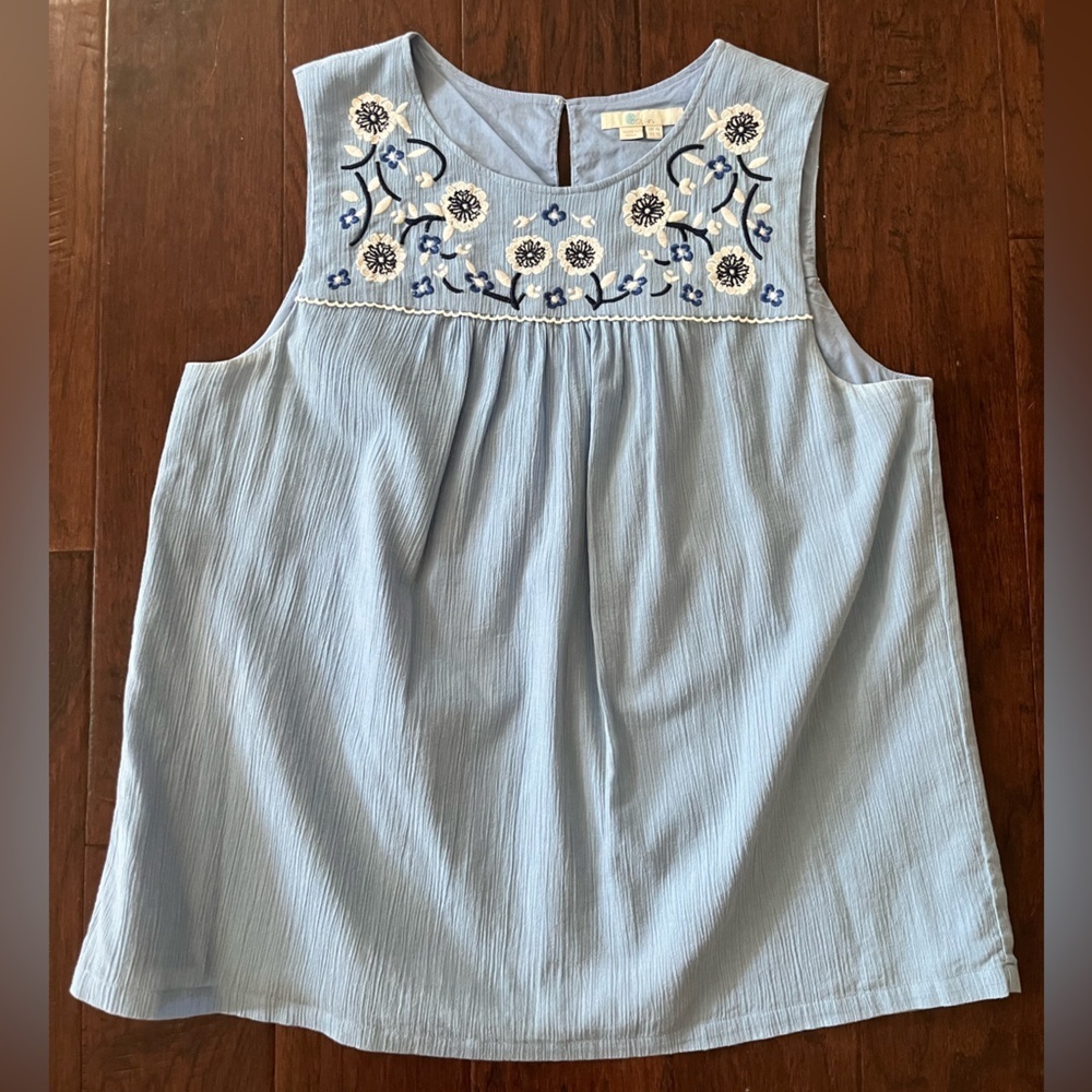 Boden Portia Blue Floral Embroidered Tank Top - Picture 2 of 10